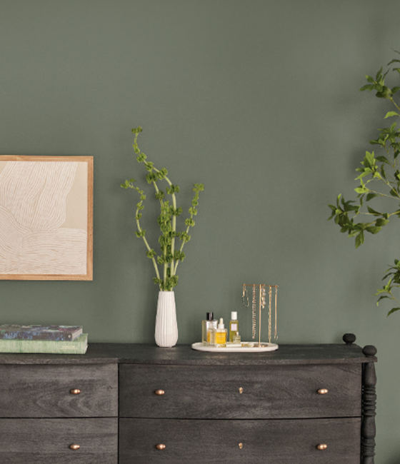 Curving organic shapes add texture to monochromatic scheme.