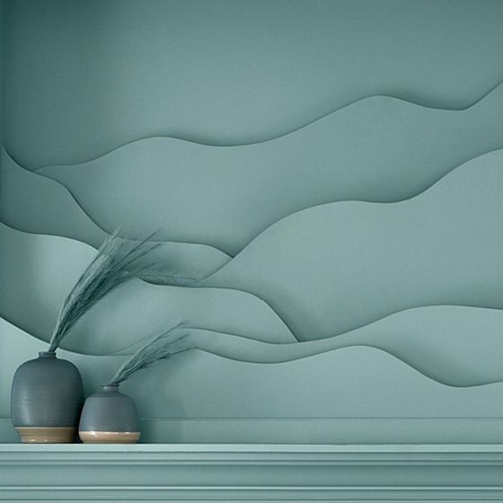 Curving organic shapes add texture to monochromatic scheme.