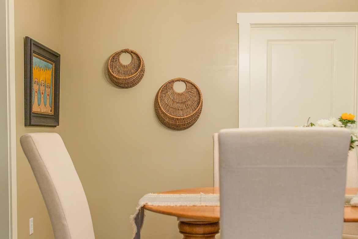 As seen on HGTV’s Hometown Season 7, Ben and Erin used Valspar’s "Soft Stones" paint in a eggshell finish for the dining room walls of the Hollingsworth Home. Paint Code: 6008-1C. On the trim and ceiling, Valspar's Statuesque was used in semi-gloss and flat finishes. Paint Code: 7002-5.