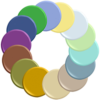 Circle made up of dollops of color in a rainbow from light to darker colors.
