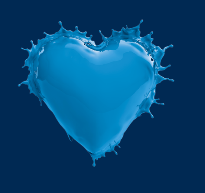 Light-blue, heart-shaped dollop of paint with splash marks.